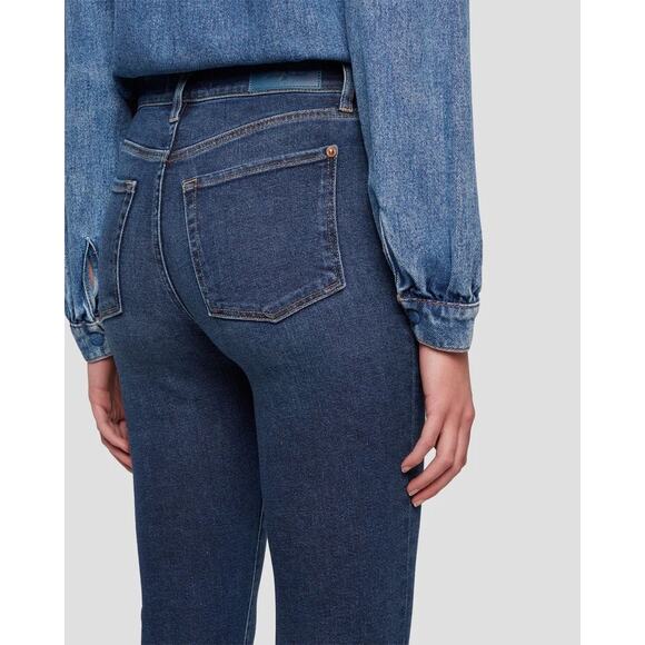 7 for All Mankind Flare Jeans Women’s 27 Vintage Blue High Waist Distressed Hem - Picture 6 of 16